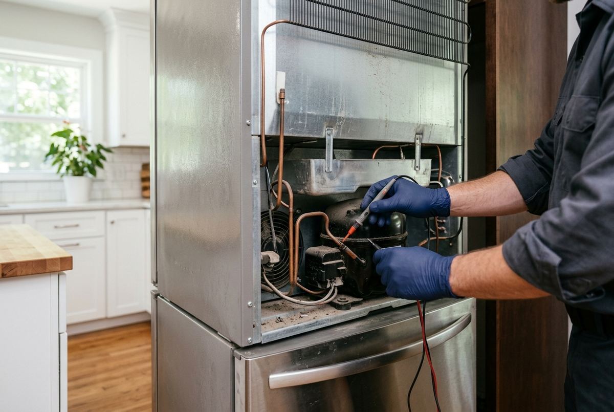 Refrigerator Repair technician at work
